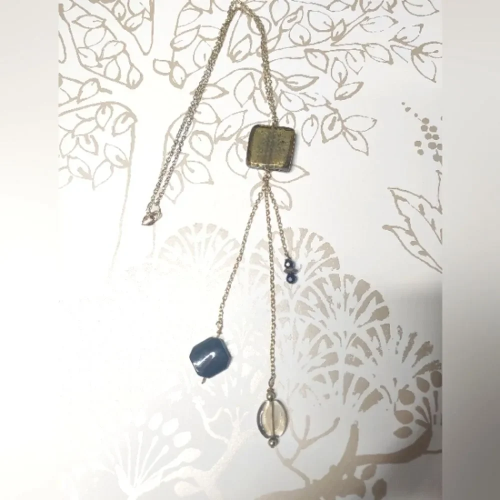 Vintage 90s Blown Glass Earth tone Multipendant Y-Drop Necklace